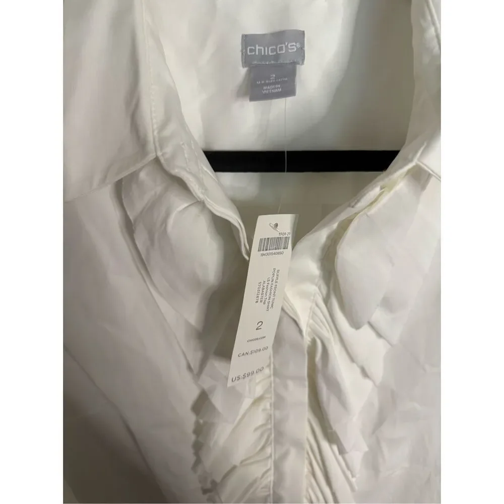 NWT Chico’s Poplin RUFFLE FRONT TUNIC White